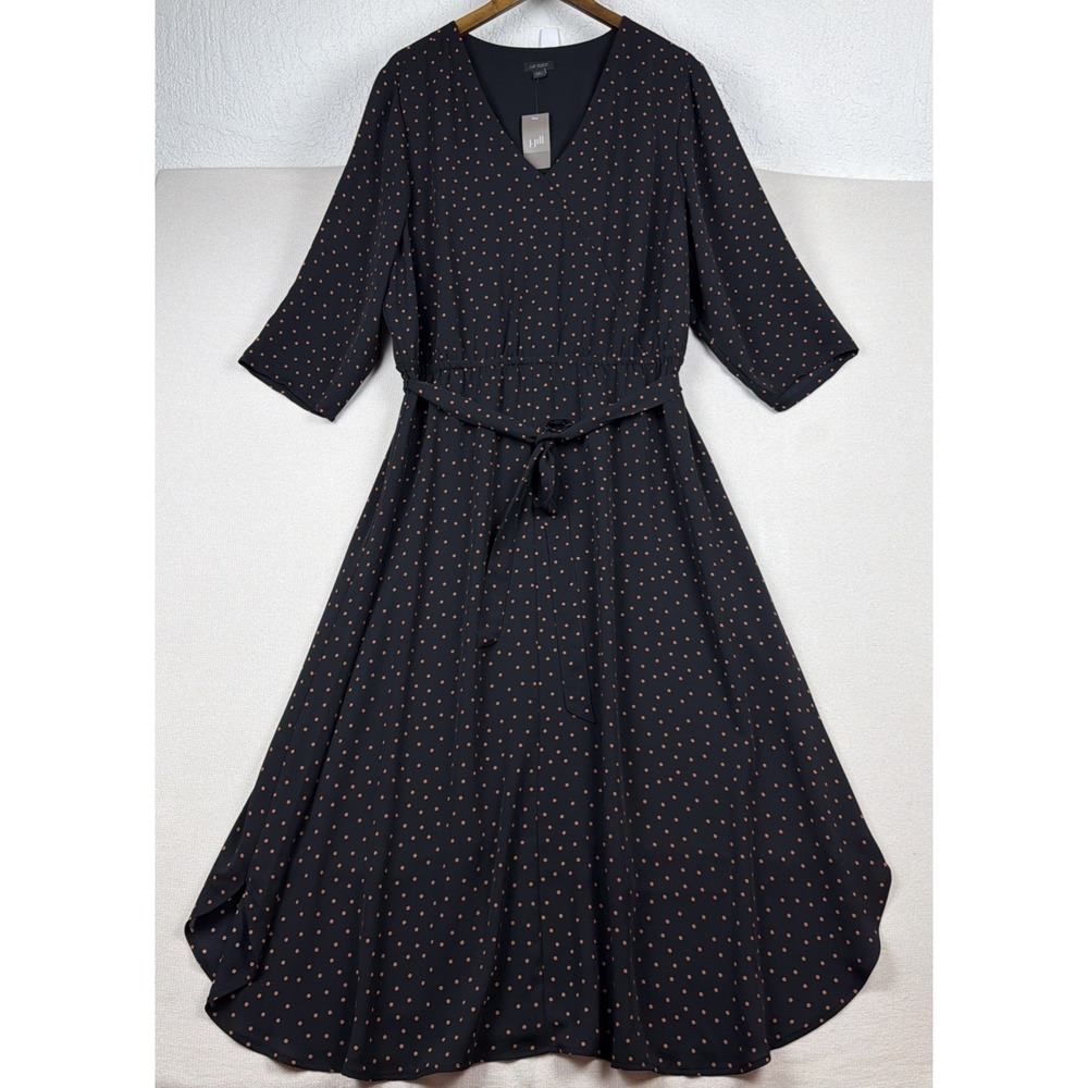 NWT J. Jill Wearever V-Neck Midi Dress 2X Black Tan Polka Dot Career Office New